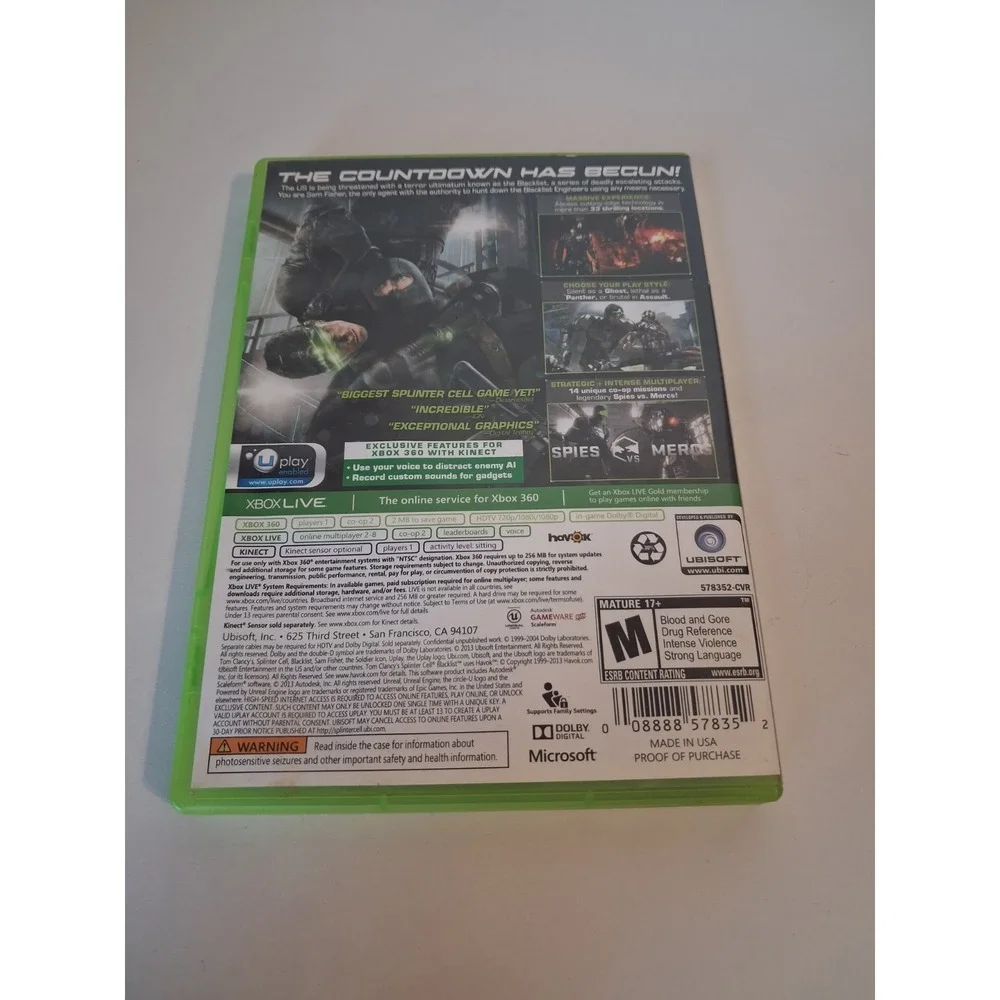 Tom Clancys Splinter Cell Blacklist Xbox 360 Discs Complete
